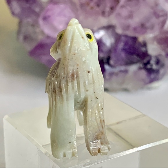 Soapstone WOLF Figurine MINI Carved Stone Coyote Dog Carving Crystal Animal 1.5" - Picture 3 of 11